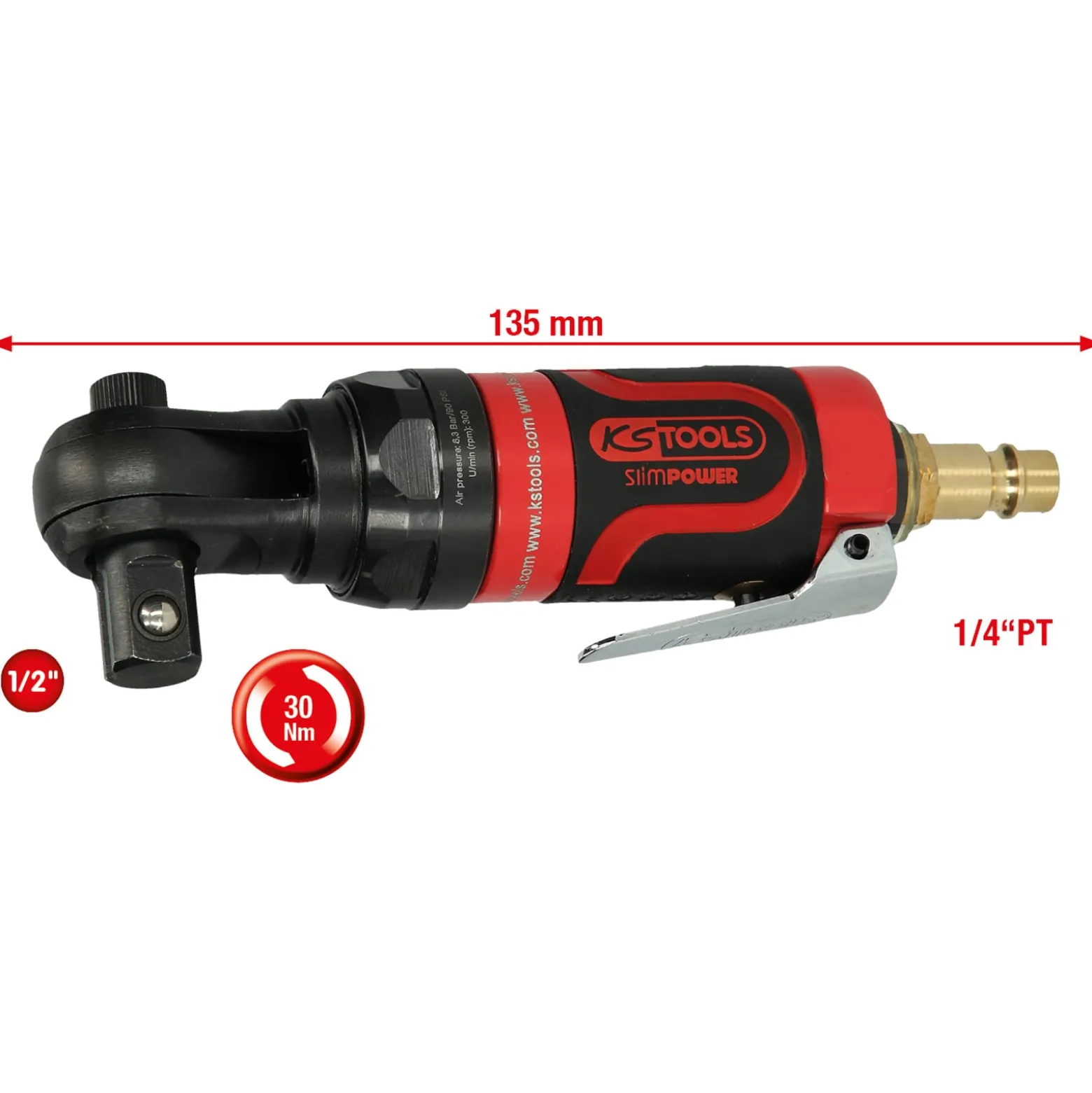 KS TOOLS 1/2" SlimPOWER Mini-Druckluft-Umschaltratsche 30 Nm - 515.5515