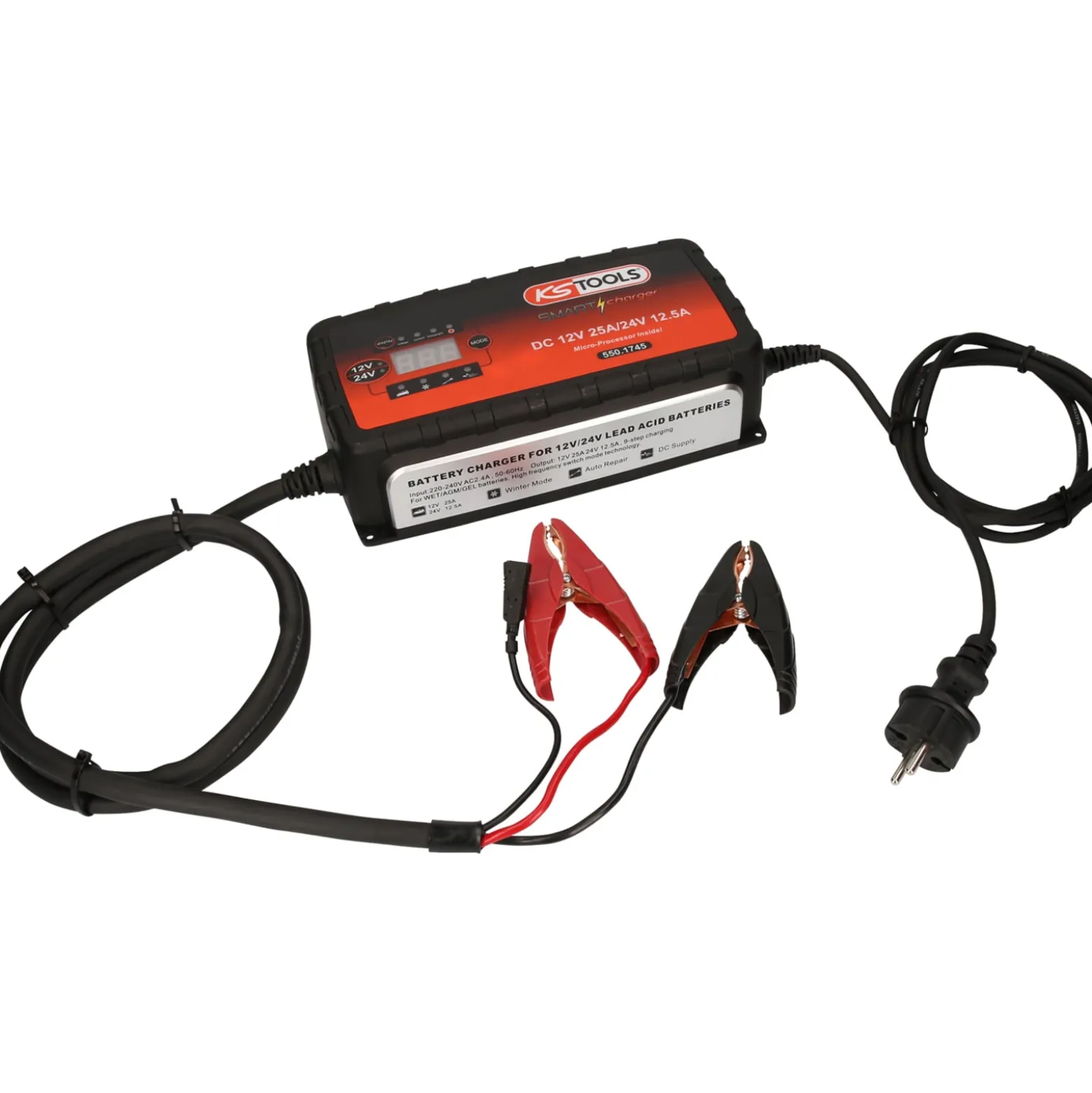 KS TOOLS 12V + 24V SMARTcharger Hochfrequenz-Batterieladegerät 25A/12,5A - 550.1745