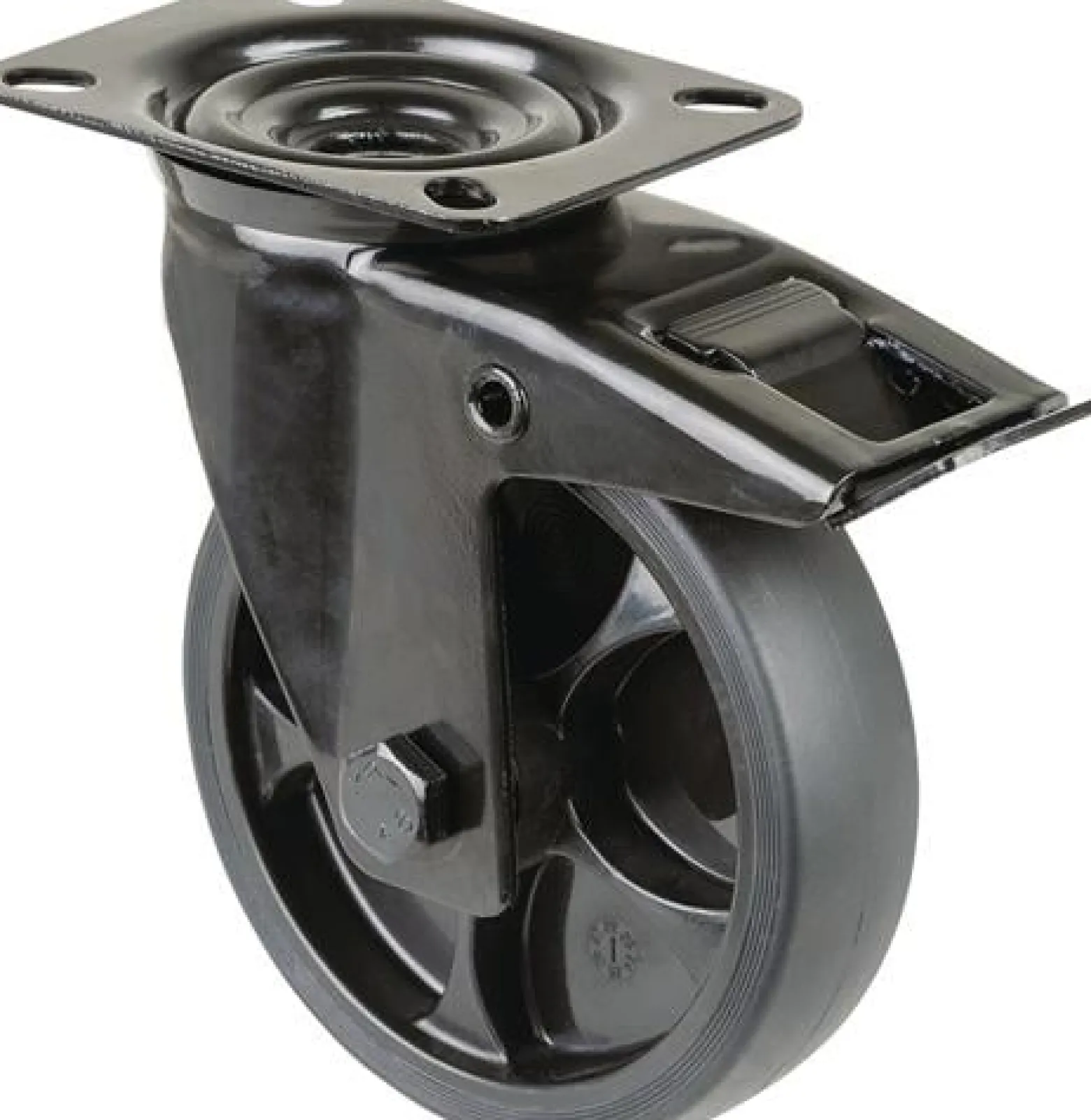 Lenkrolle D.125mm Trgf.120kg m.Festst.Gum.104x80mm schwarz BS ROLLEN
