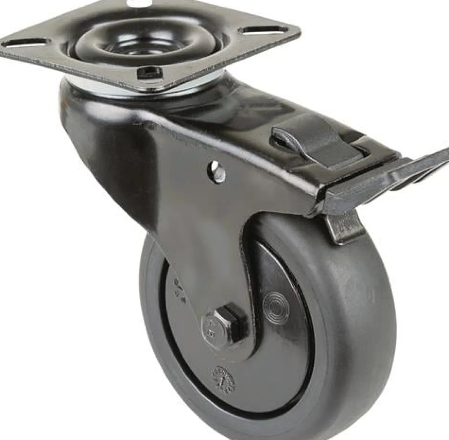 Lenkrolle m.Festst.D.75mm Trgf.75kg m.Platte m.Festst.Gum.schwarz BS ROLLEN