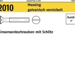 Linsensenkschraube ISO 2010 Schlitz M6x10 Messing galv. vernickelt 200St.