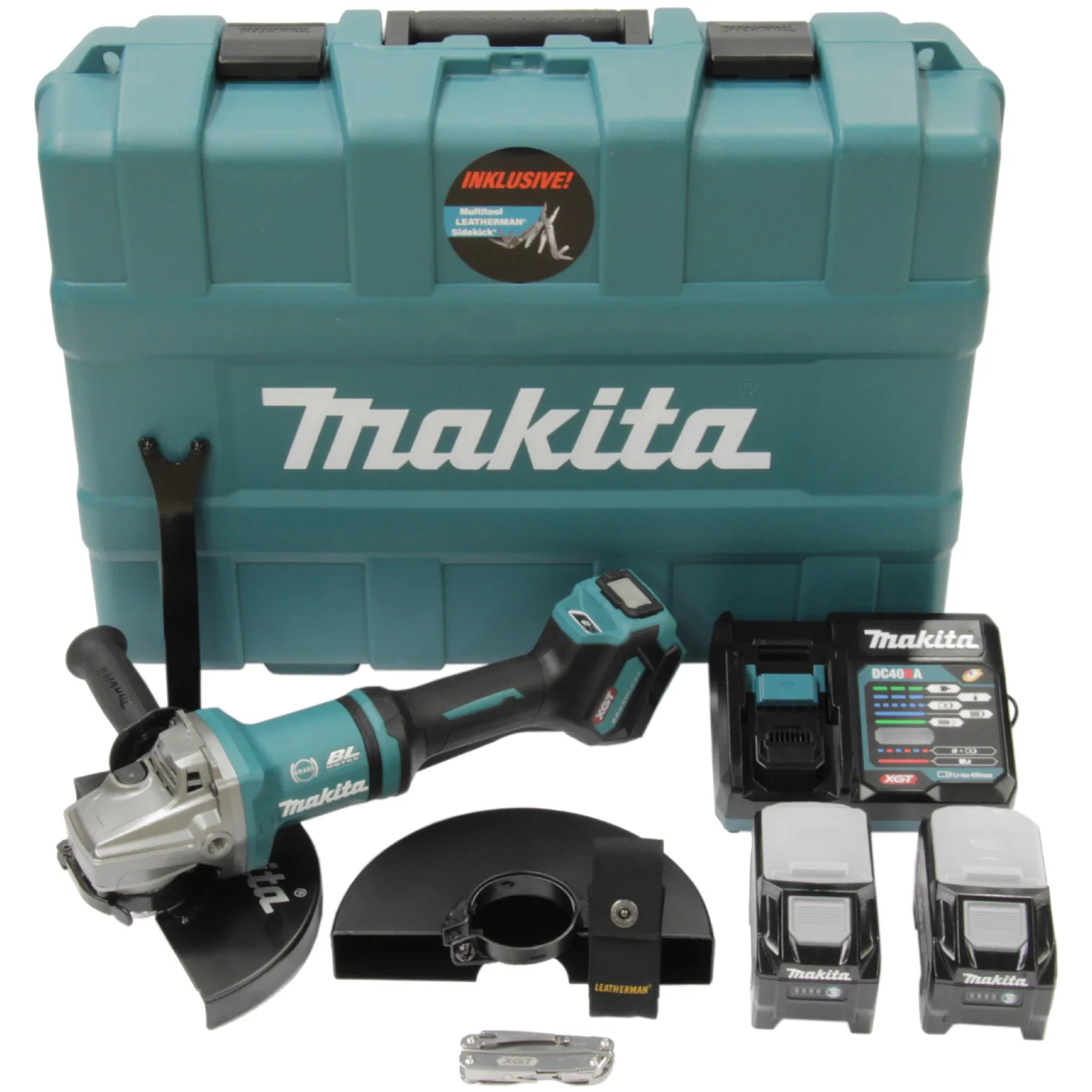 Makita GA038GT206 Akku-Winkelschleifer 40V max. / 2x 5,0 Ah Akku + Schnellladegerät im Transportkoffer + Side-Kick