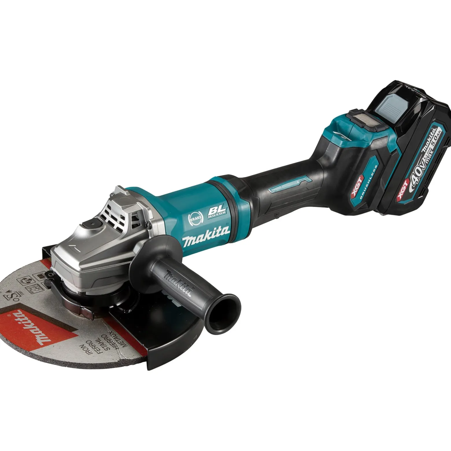Makita GA038GT206 Akku-Winkelschleifer 40V max. / 2x 5,0 Ah Akku + Schnellladegerät im Transportkoffer + Side-Kick