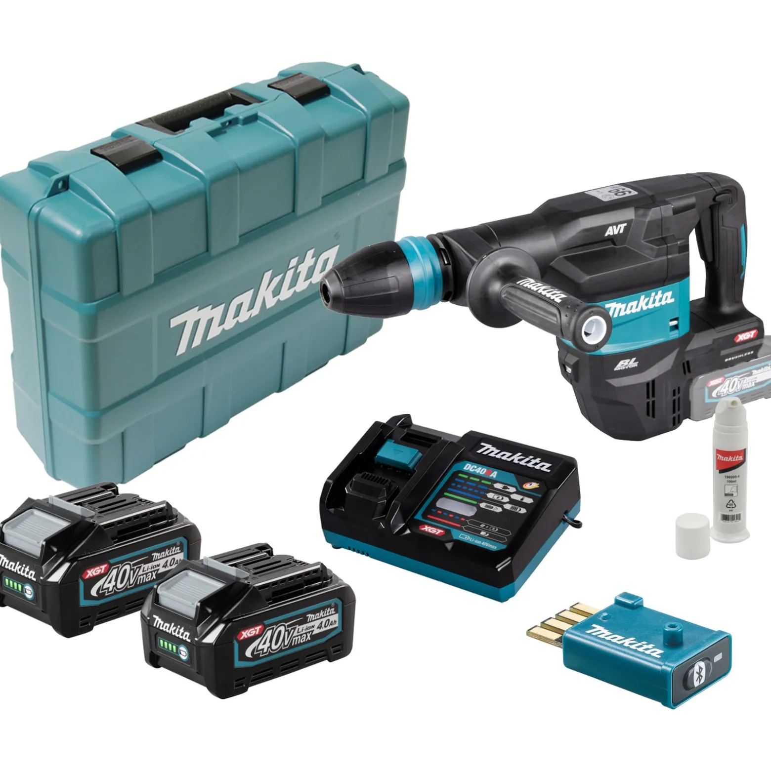 Makita HM001GM201 Akku-Stemmhammer 40V max. / 2x 4,0 Ah Akku + Ladegerät inkl. AWS Funk-Adapter WUT01 im Koffer