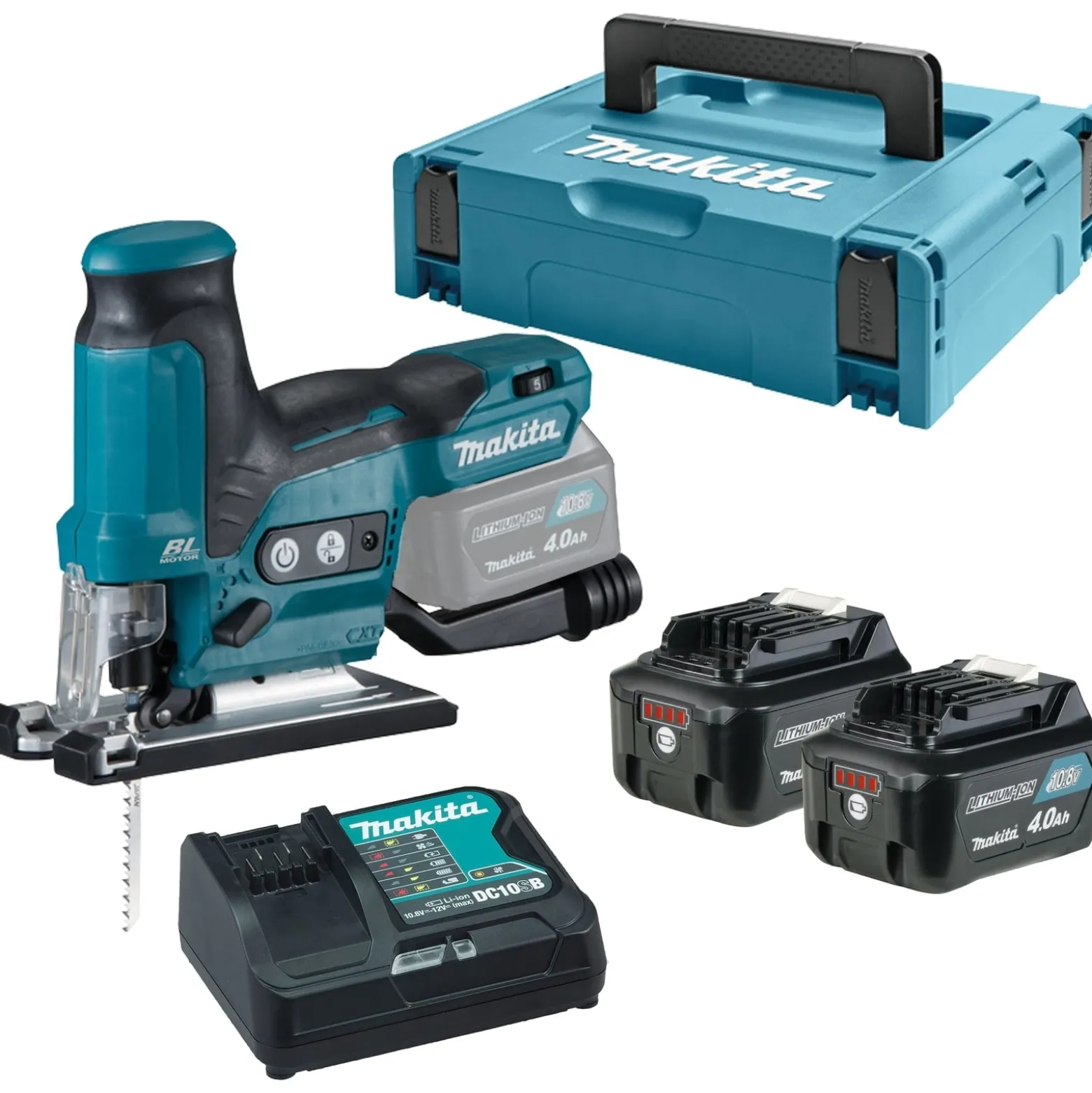 Makita JV102DSMJ Akku-Pendelhubstichsäge 12 V / 2x 4,0 Ah Akku + Ladegerät im Makpac