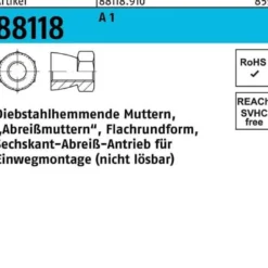 Mutter R 88118 diebstahlhemmend M10x 8 A 1 25 Stück