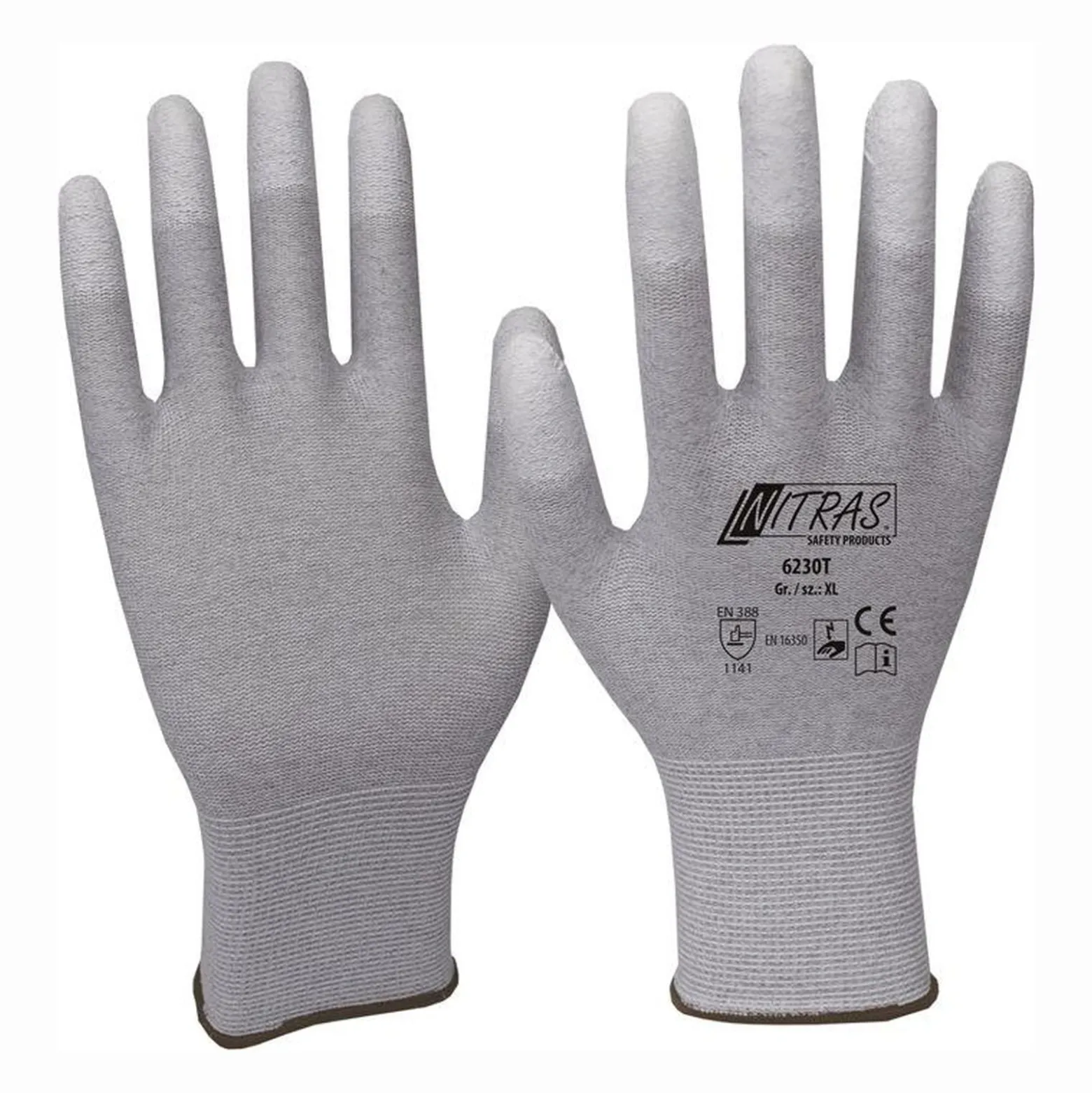 Nitras Handschuhe grau / weiß Gr. 9 - 6230T-9