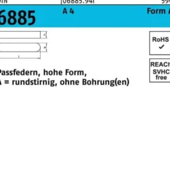 Passfeder DIN 6885 FormA rundstirnig/o.Bohrung A 16x 10x 50 A 4 5 Stück