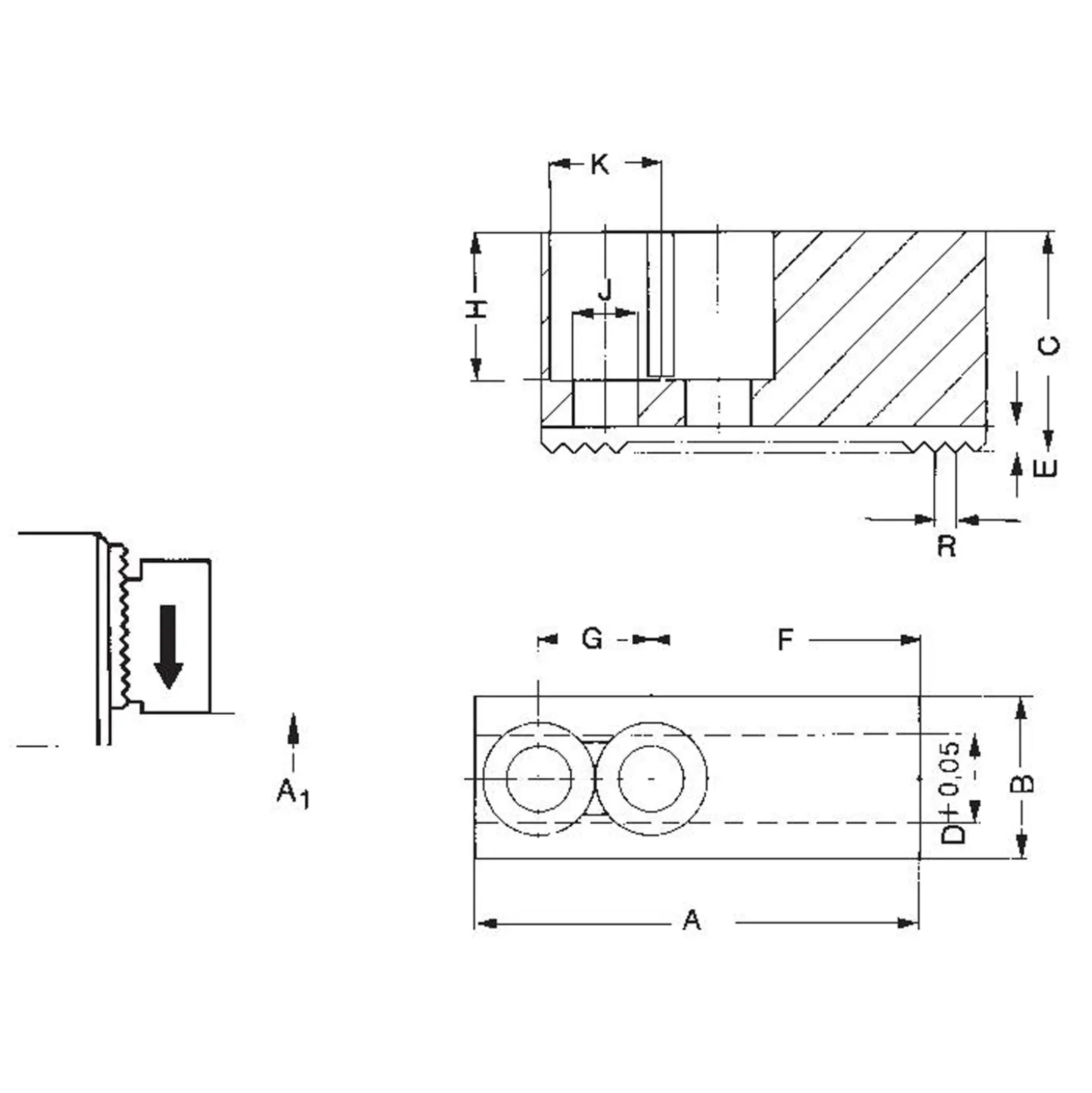 Röhm Aufsatzbacken Größe 125-160, 3-Backen-Satz, härtbar Spitzverzahnung 90° - 046403