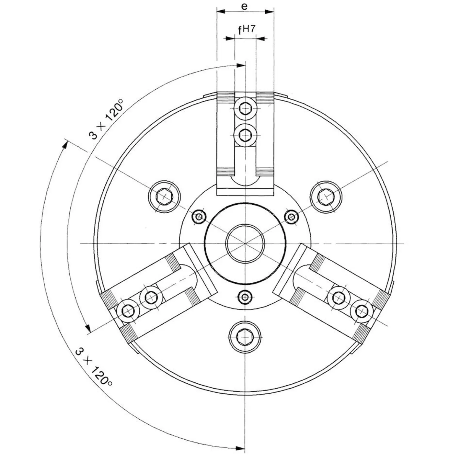 Röhm Kraftspannfutter KFD-HE 315, 3-Backen, Spitzverzahnung 60°, neutrale Ausführung - 154830