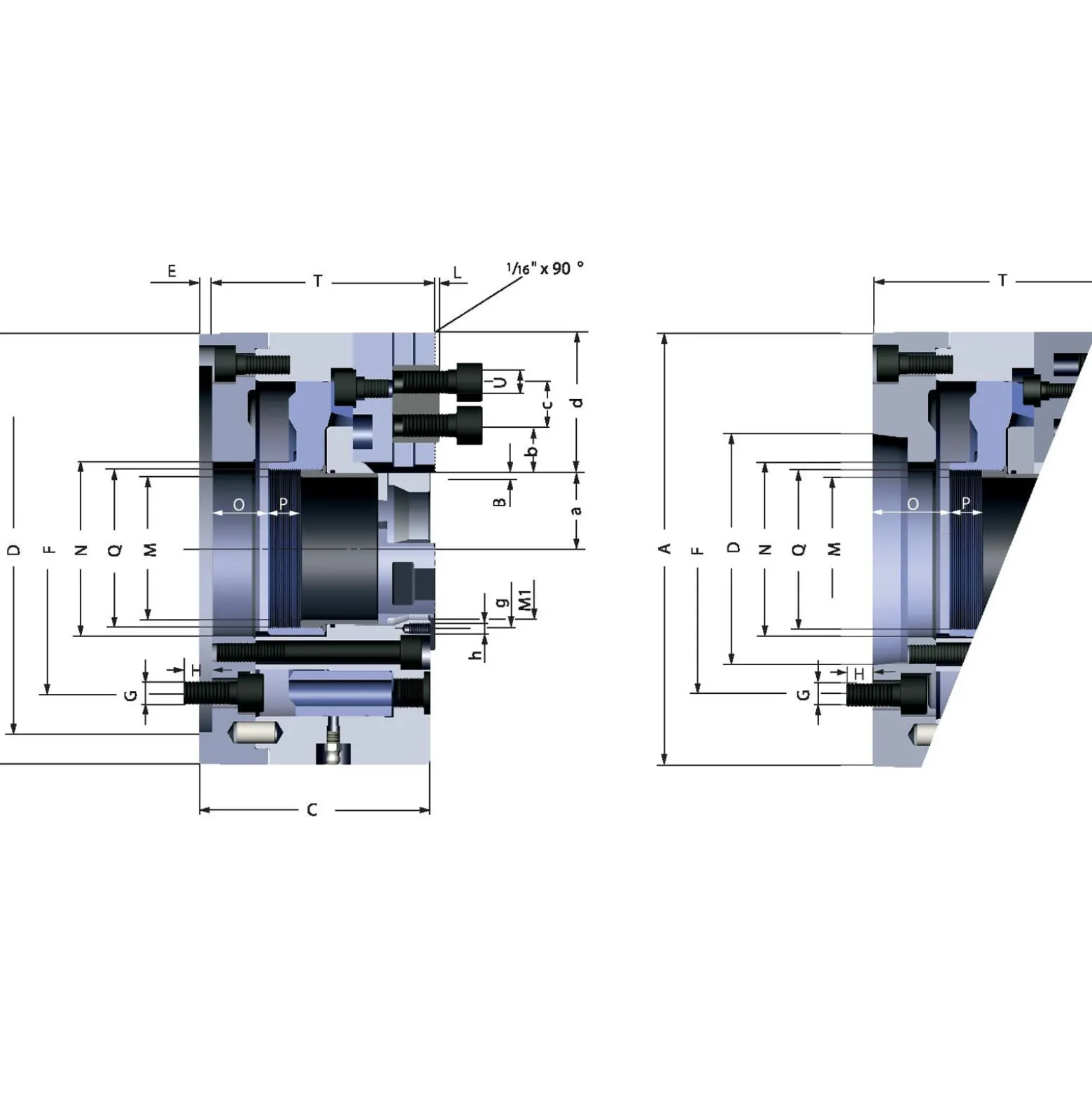 Röhm Kraftspannfutter KFD-HS 110, 3-Backen, Spitzverzahnung 90°, Zylindrische Zentrieraufnahme - 149406