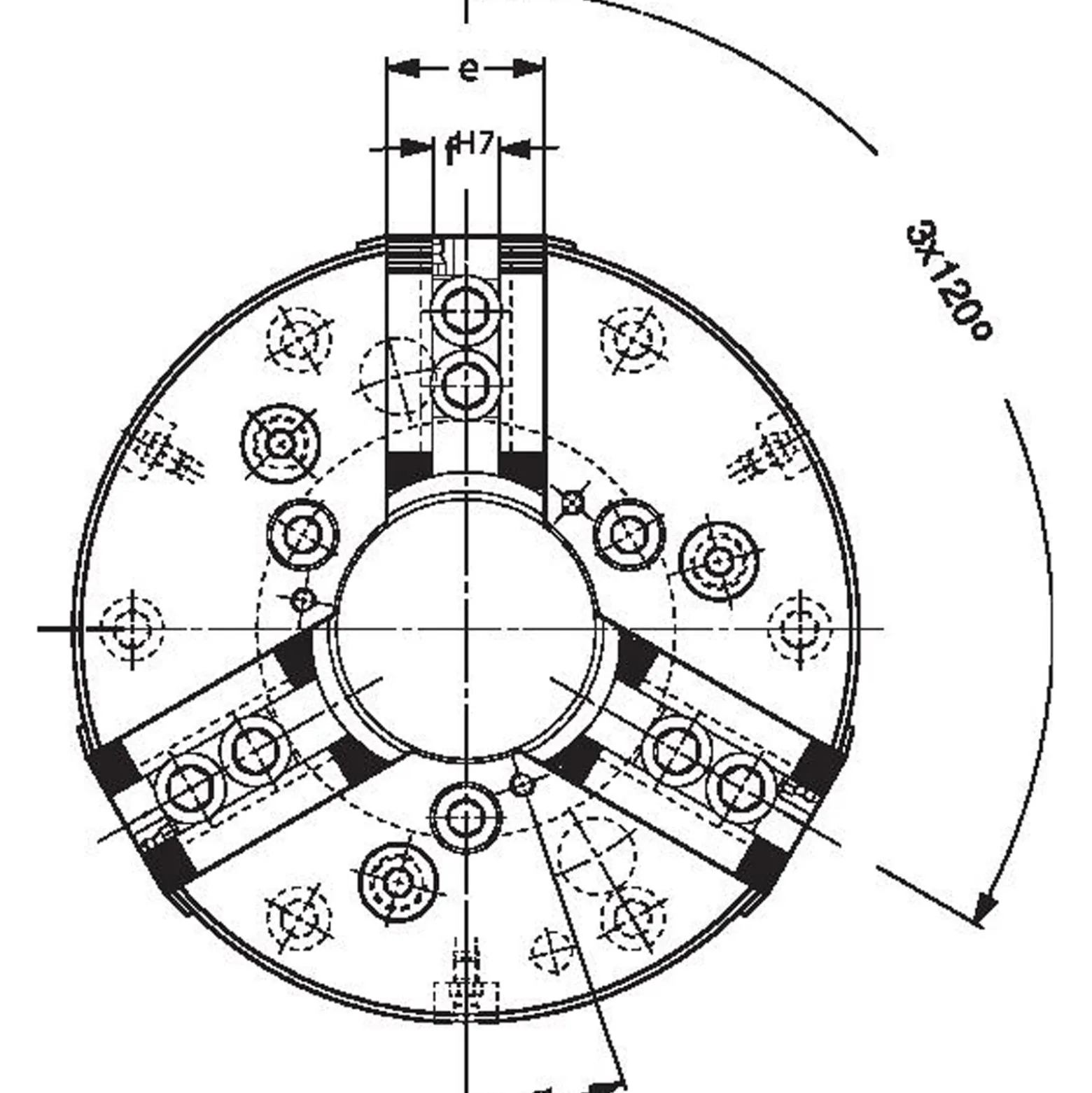 Röhm Kraftspannfutter KFD-HS 110, 3-Backen, Spitzverzahnung 90°, Zylindrische Zentrieraufnahme - 149406