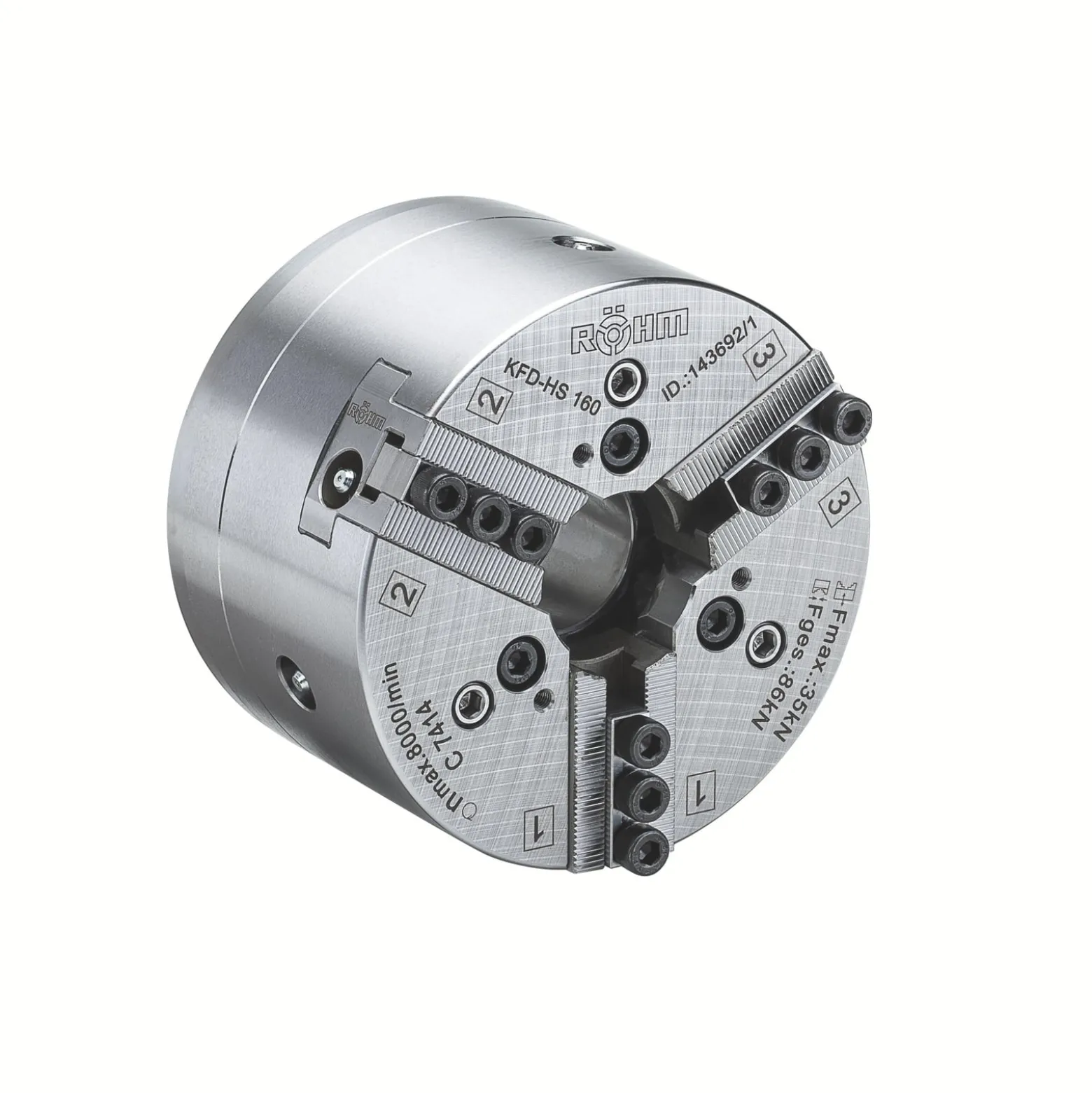 Röhm Kraftspannfutter KFD-HS 110, 3-Backen, Spitzverzahnung 90°, Zylindrische Zentrieraufnahme - 149406