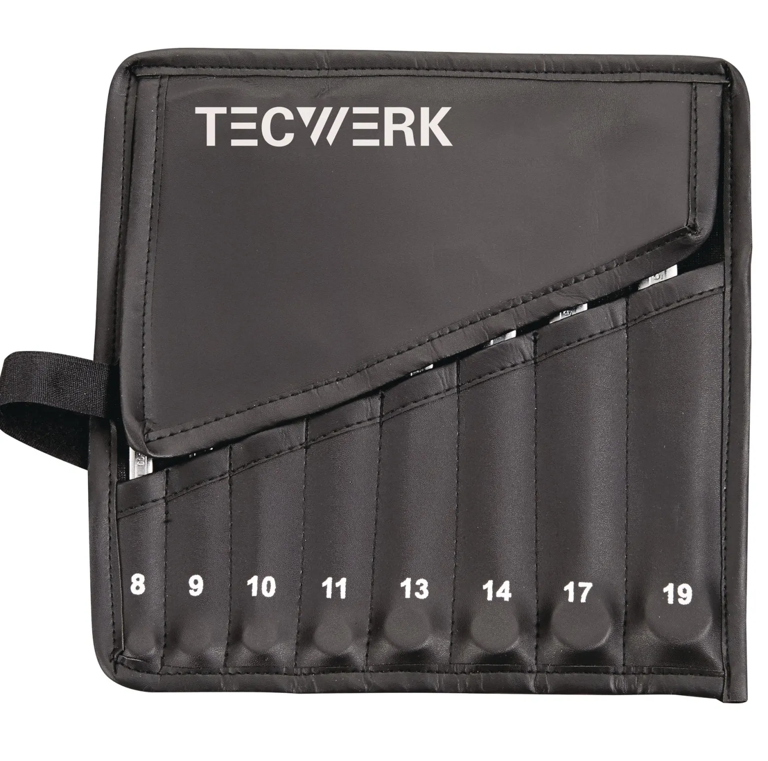 Ringmaulschlüsselsatz 8-tlg.SW 8-19mm Form A CV-Stahl in Rolltasche TECWERK
