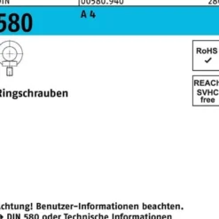 Ringschraube DIN 580 M 6 A 4 Ohne Oberflächenangabe 25 Stück