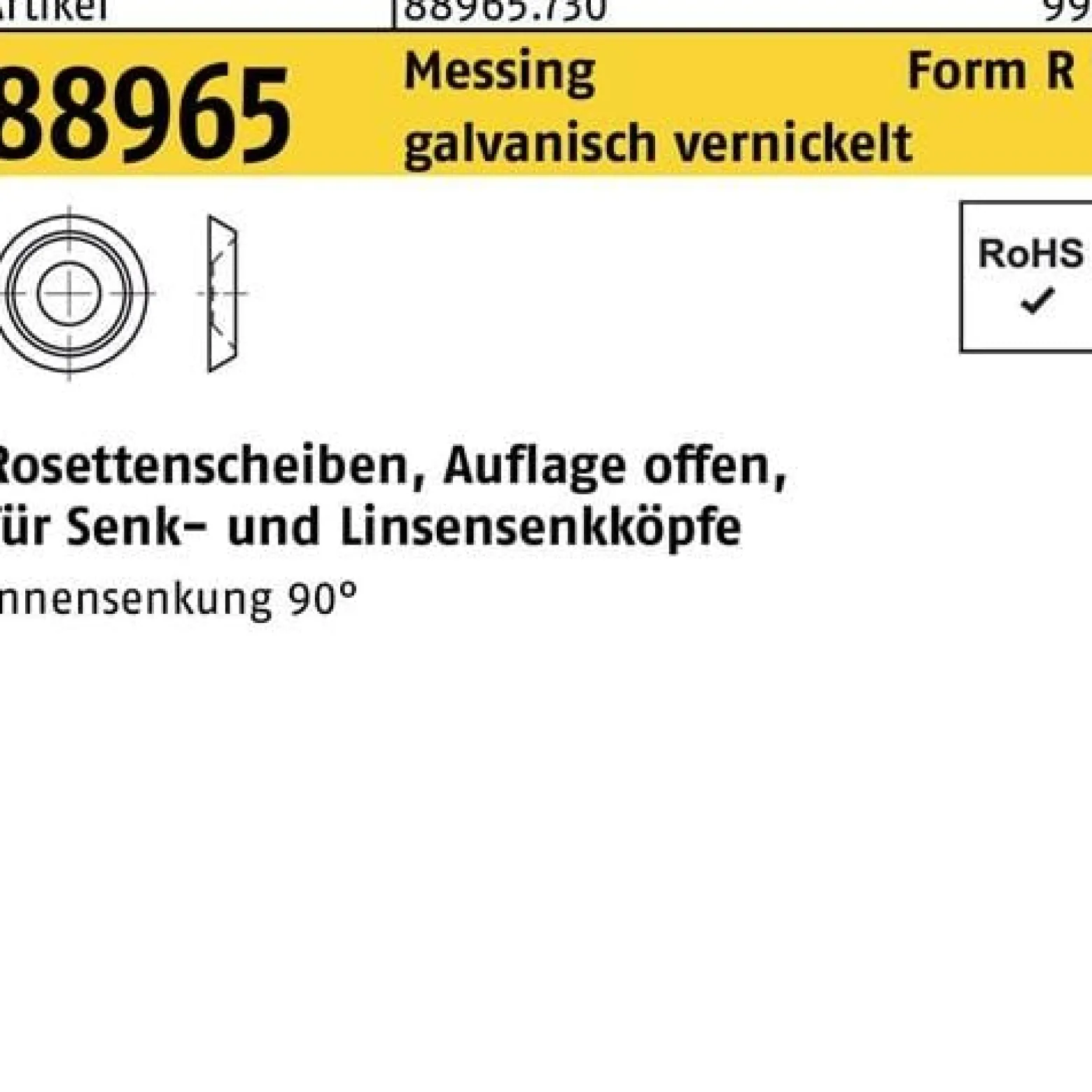 Rosettenscheibe R 88965 offen 5,0x9,0x2,3 Messing galv. vernickelt 1000St.