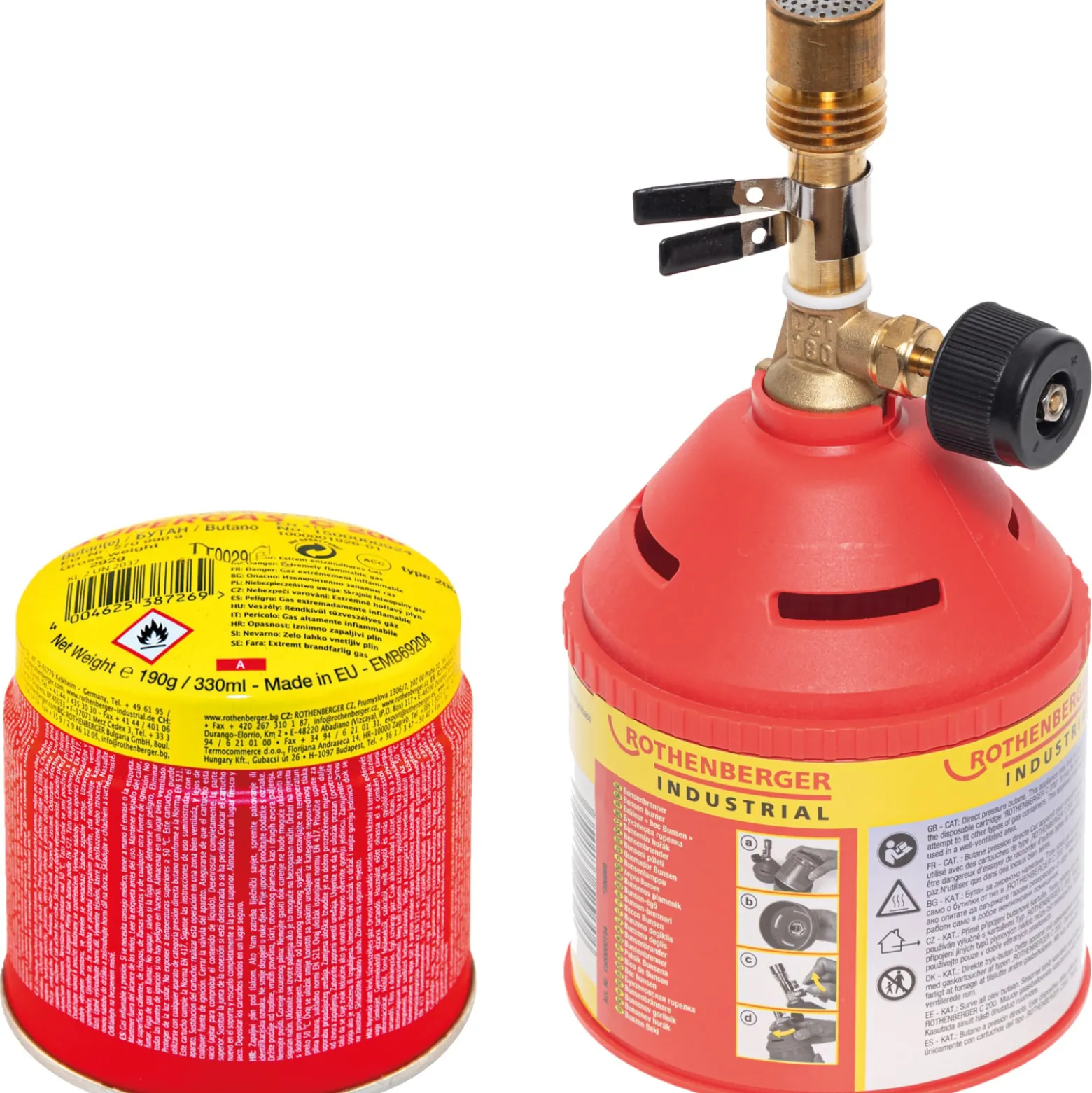 ROTHENBERGER Industrial Bunsenbrenner inkl. 1x C200 Kartusche 330ml mit ILL System - 1500004614