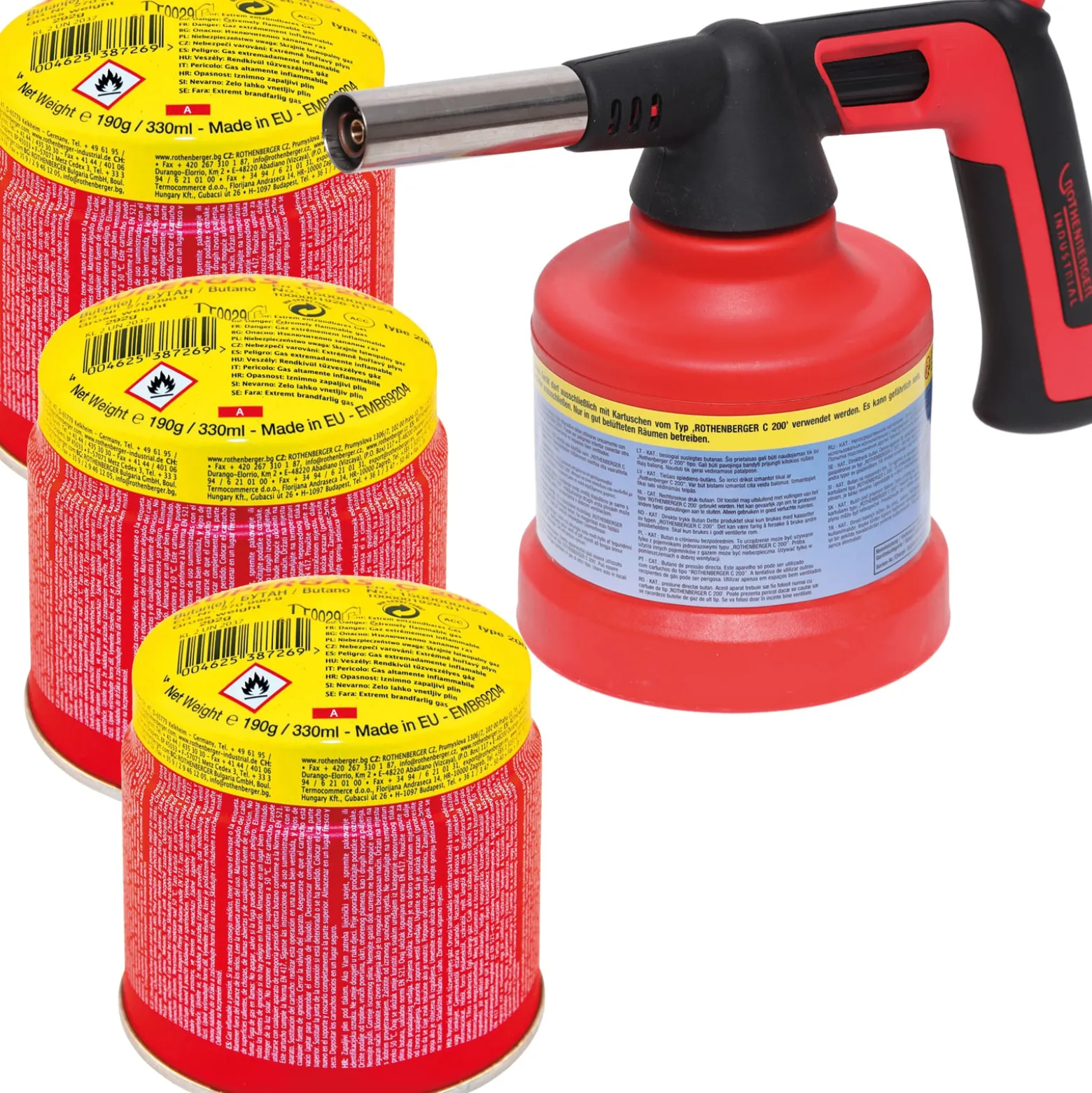 ROTHENBERGER Industrial RS 200 Piezo inkl. 3x C200 Supergas Lötlampe Lötbrenner 180° Drehung - 1500005079