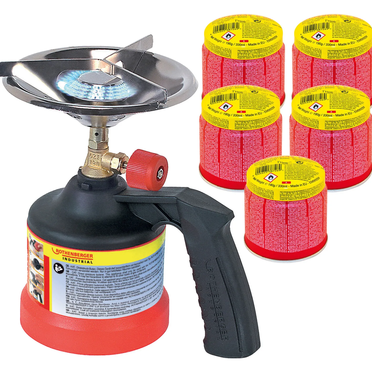 ROTHENBERGER Industrial Scout Campingkocher inkl. 5x C200 Kartusche 330 ml mit ILL System - 1500004213