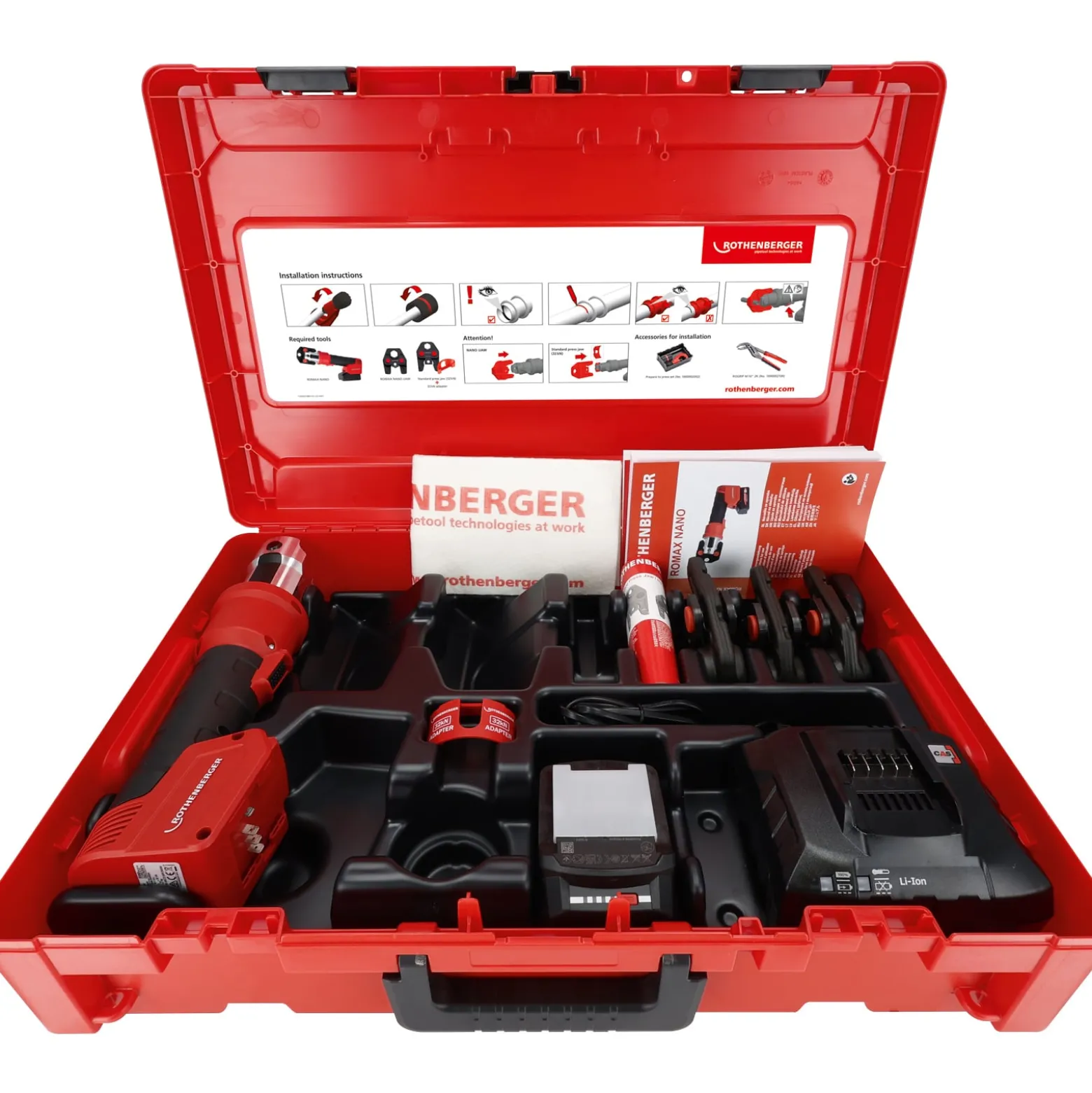 ROTHENBERGER ROMAX NANO iJAWs Set, Hybrid-Pressmaschine, U, 16-20-25mm, 2Ah, CAS - 1000005050