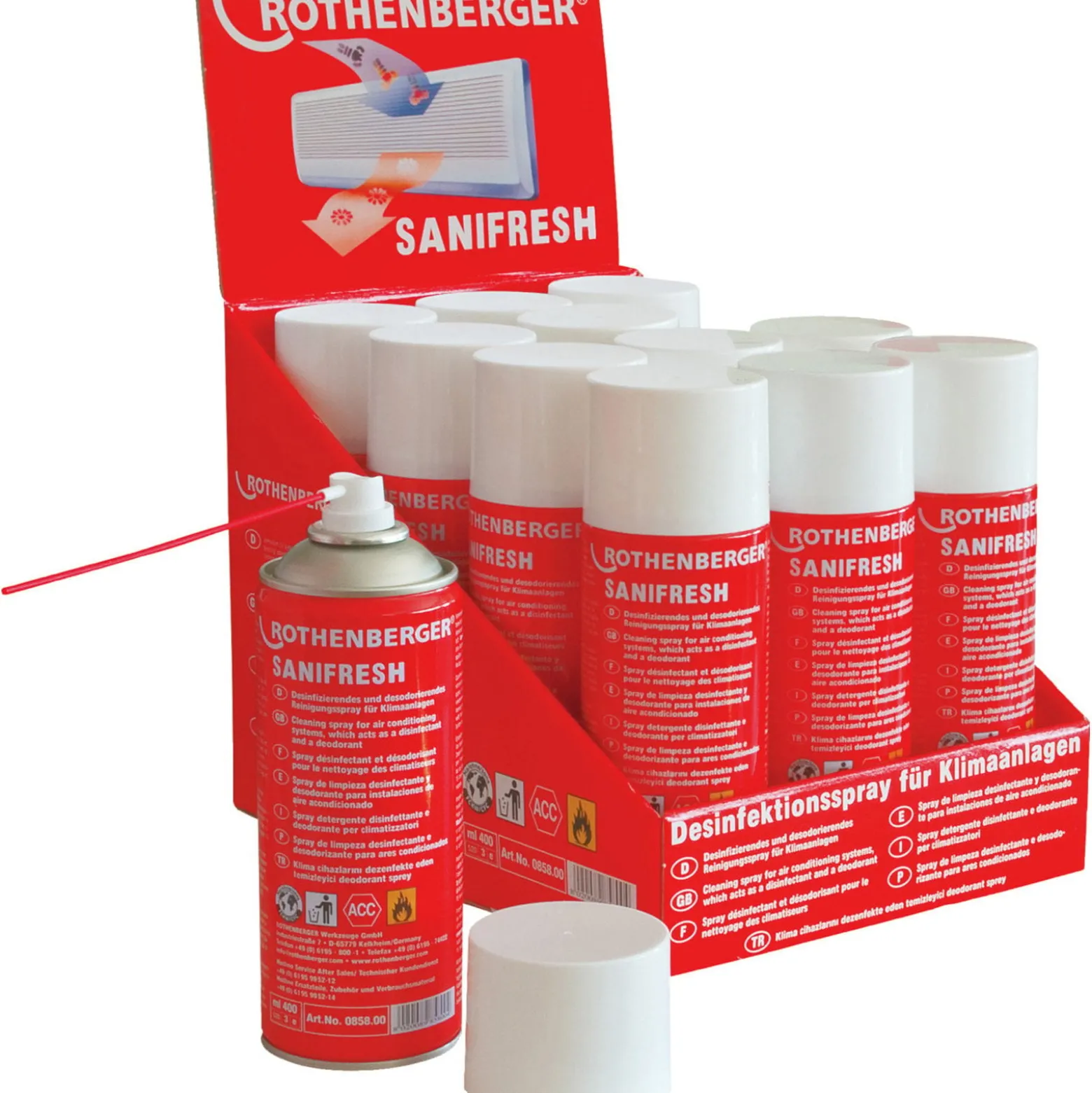 ROTHENBERGER Sanifresh Reinigungsspray Display (12 Flaschen) - 85800