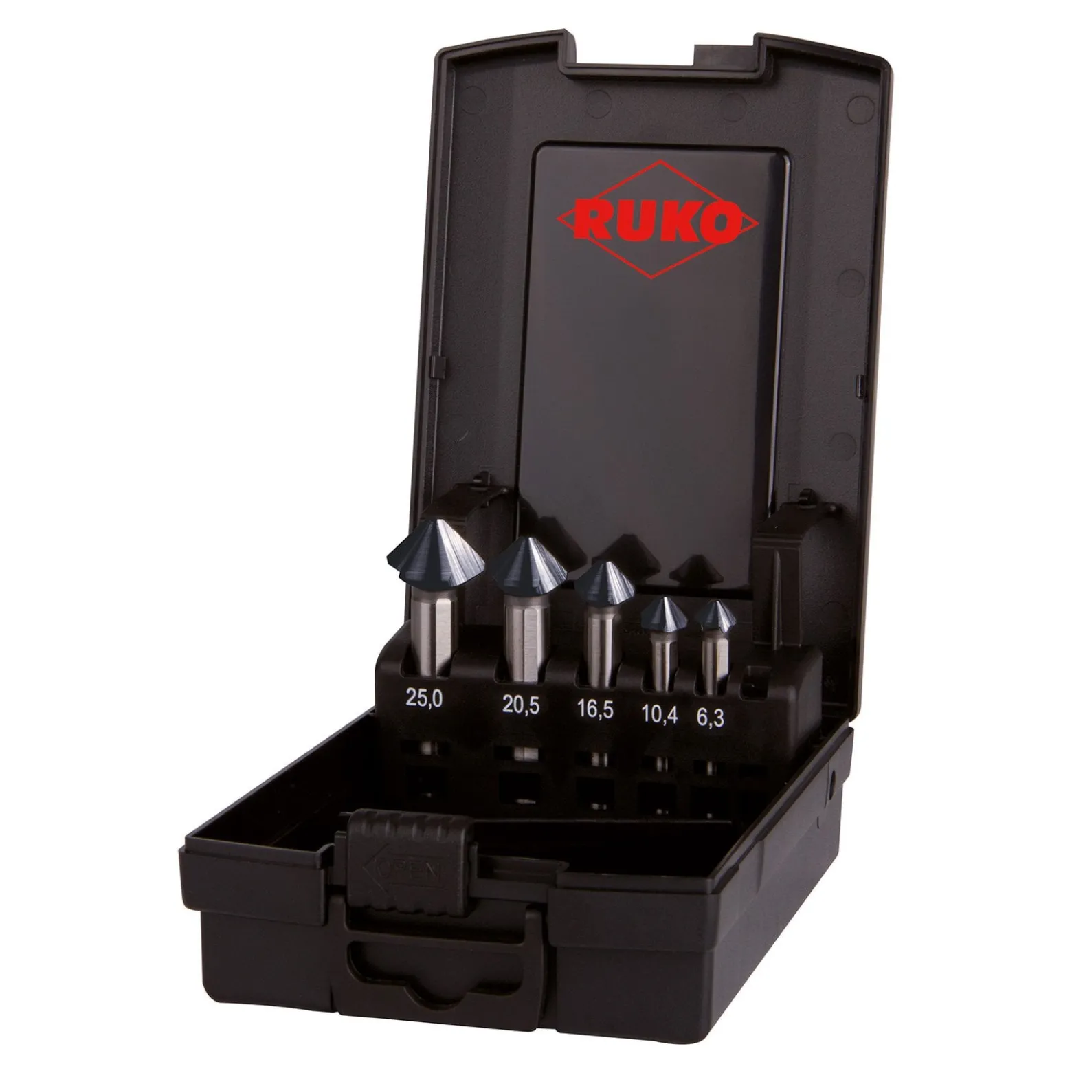 RUKO Kegel- und Entgratsenker-Satz ULTIMATECUT 5tlg. DIN 335 Form C 90° HSSE-Co 5 RUnaTEC Ø 6,3 - 25,0 mm in Kunststoffkassette - 102791EPRO