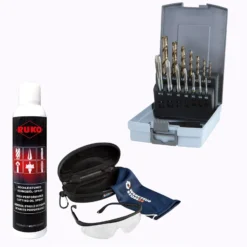 RUKO Maschinengewindebohrer-Set HSS-Co, 14tlg., M3–M12, DIN 371/376 inkl. Spray & Schutzbrille - WZS245051RO