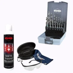 RUKO Maschinengewindebohrer-Satz HSS, Form B M3–M12, inkl. passender Spiralbohrer Typ N 14tlg. inkl. Spray & Schutzbrille - WZS245049RO