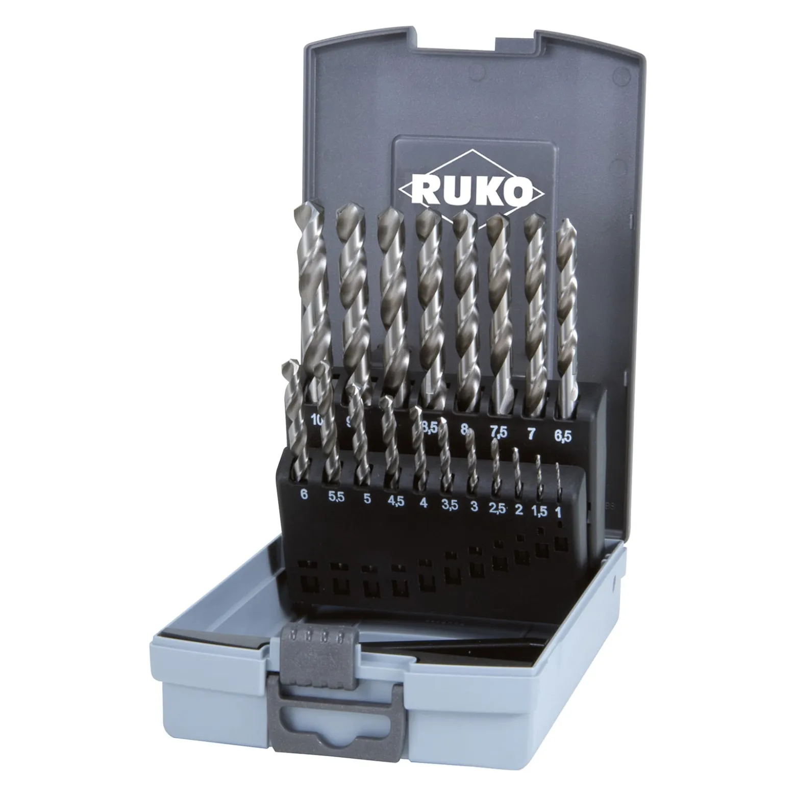 RUKO Spiralbohrer-Satz DIN 338 Typ VA HSSE-Co 8 in Kunststoffkassette 19 teilig - 281214ERO