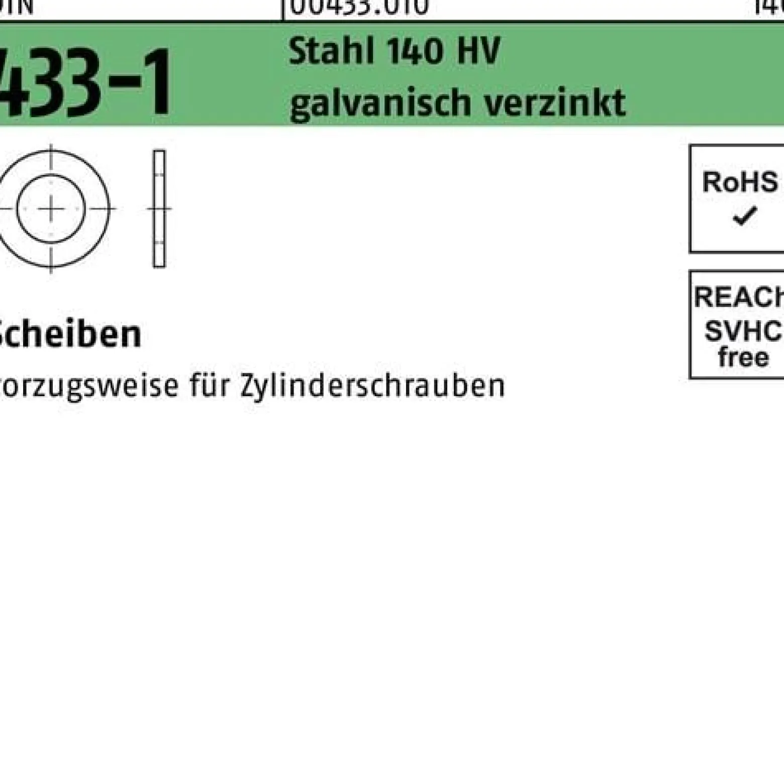 Scheibe DIN 433-1 19x30x2,5 Stahl 140 HV galv.verz. 100 Stück