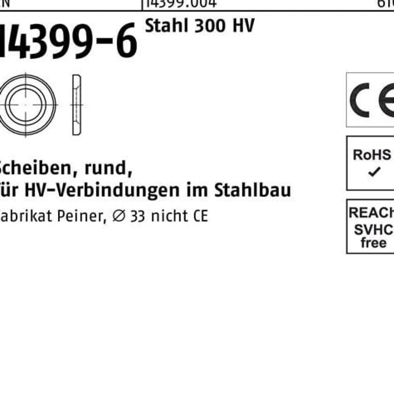 Scheibe EN 14399-6 rund 33 (34x60x 5) Stahl 300 HV 1 Stück