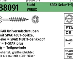 Schraube R 88091 SEKO/T-STAR TG 3,5x 45/30-T20 Stahl WIROX 200 Stück SPAX