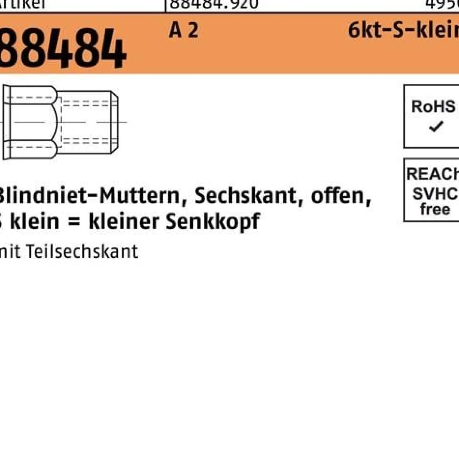 Sechskantblindnietmutter R 88484 SEKO M10 /1,0 -3,5 A 2 200 Stück