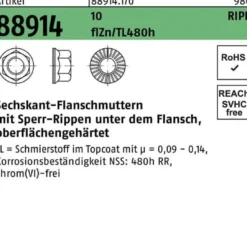 Sechskantflanschmutter R 88914 Sperr-Ripp M5 10 flZnnc 480h-L 500St.