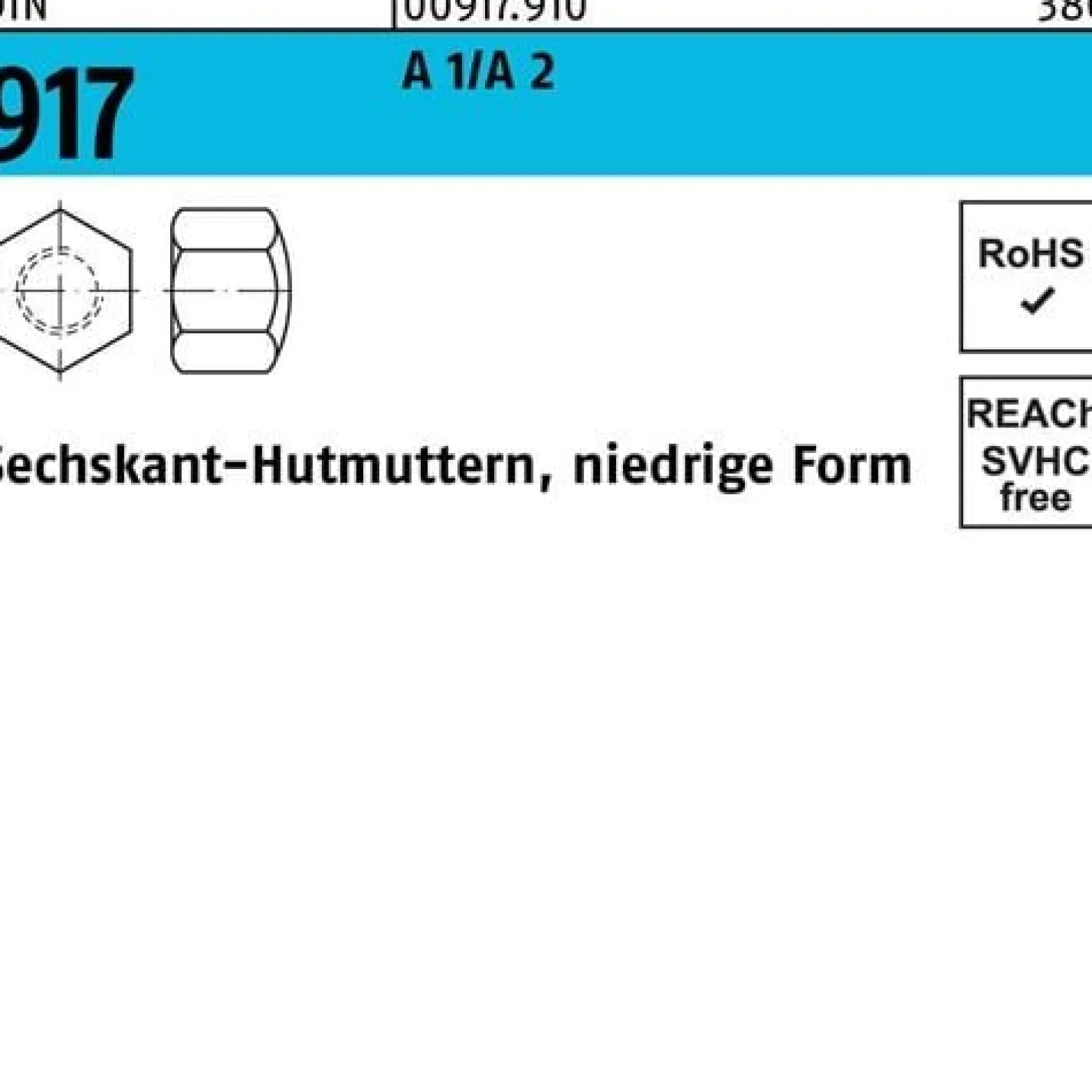 Sechskanthutmutter DIN 917 niedrige FormM6 A 1/A 2 500 Stück