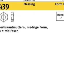 Sechskantmutter DIN 439/ISO 4035 FormB BM 4 Messing 100 Stück