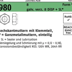 Sechskantmutter DIN 980 Klemmteil V M10 8 galv.verz. 8 DISP 500Stück