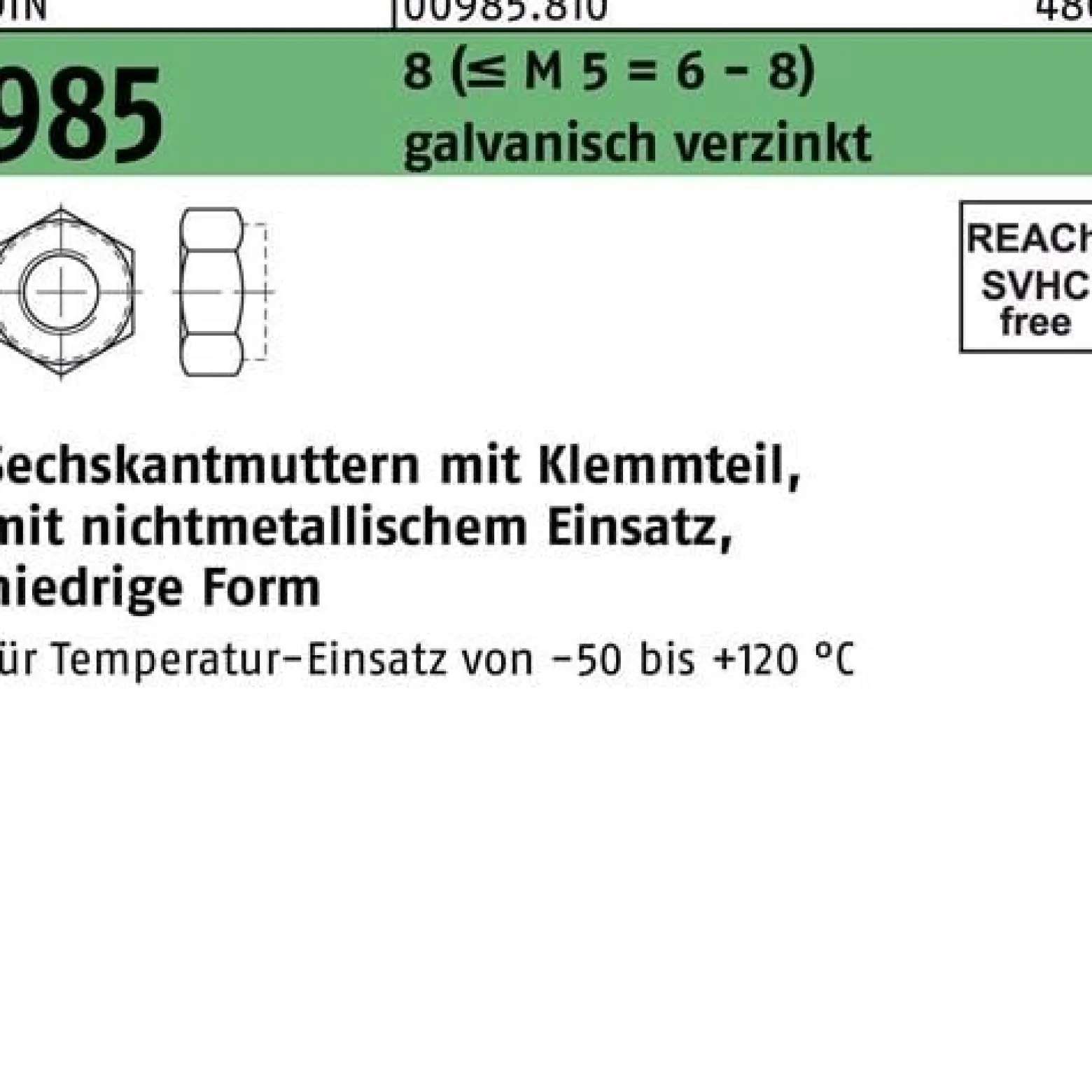Sechskantmutter DIN 985 Klemmteil M12 8 (=M 5 = 6/8 ) galv.verz. 250St.