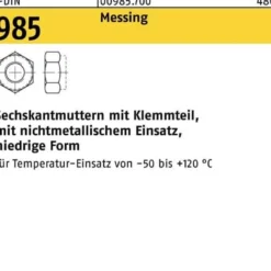 Sechskantmutter DIN 985 Klemmteil M6 Messing 100 Stück