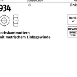 Sechskantmutter DIN 934 links M12 -LH 8 100 Stück