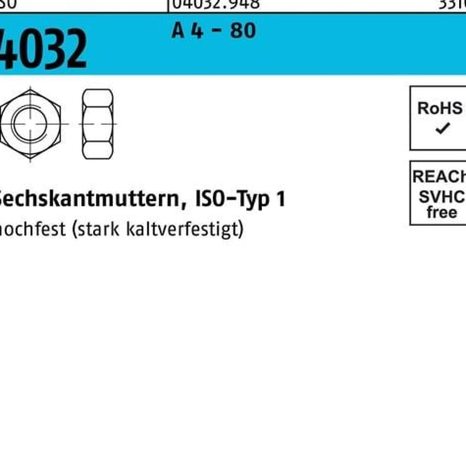 Sechskantmutter ISO 4032 M14 A 4 - 80 100 Stück