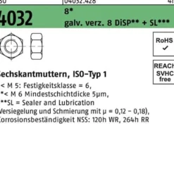 Sechskantmutter ISO 4032 M8 8 galv.verz. 8 DiSP + SL 1000 Stück