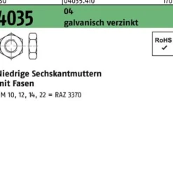 Sechskantmutter ISO 4035 niedrig Fasen M3 Automatenstahl galv.verz. 100St.