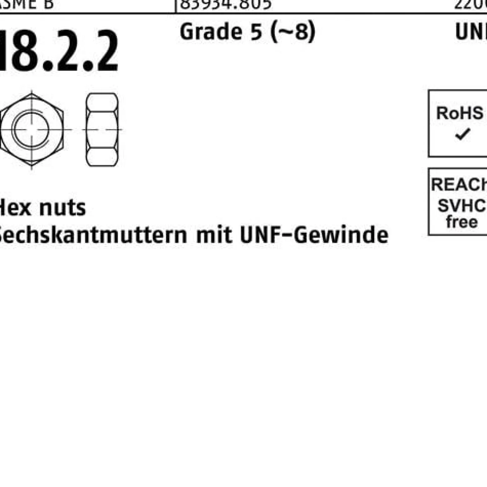 Sechskantmutter R 83934 UNF-Gewinde 5/16 Grade 5 (~8) 100 Stück