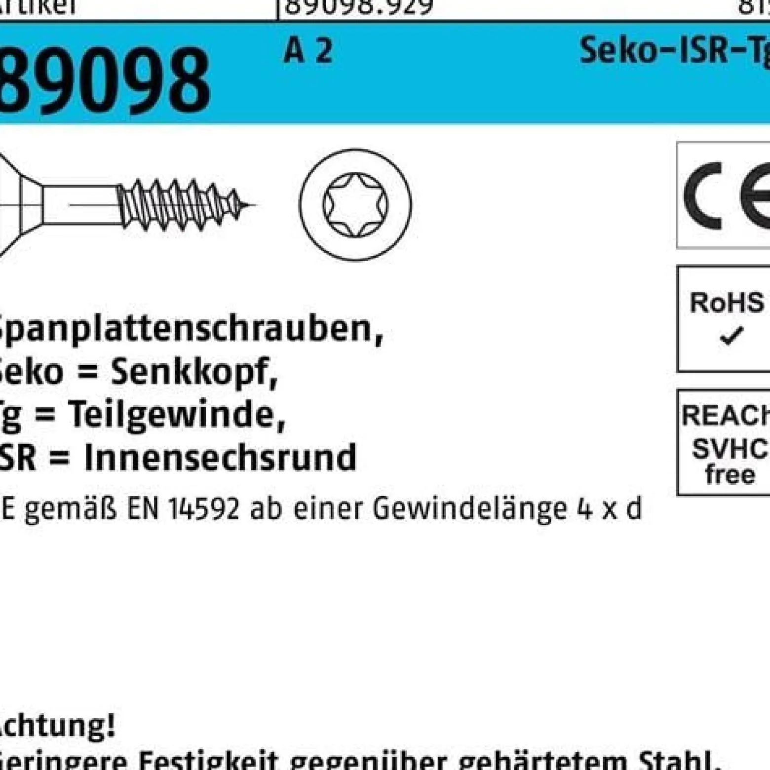 Spanplattenschraube R 89098 SEKO ISR TG 4x 30-T20 A 2 200 Stück