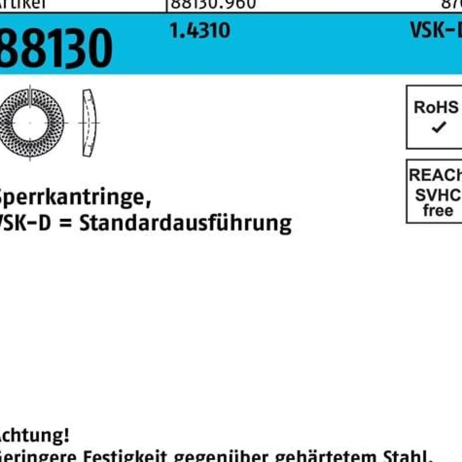 Sperrkantring R 88130 VSK-D 24x40x5 1.4310 50 Stück