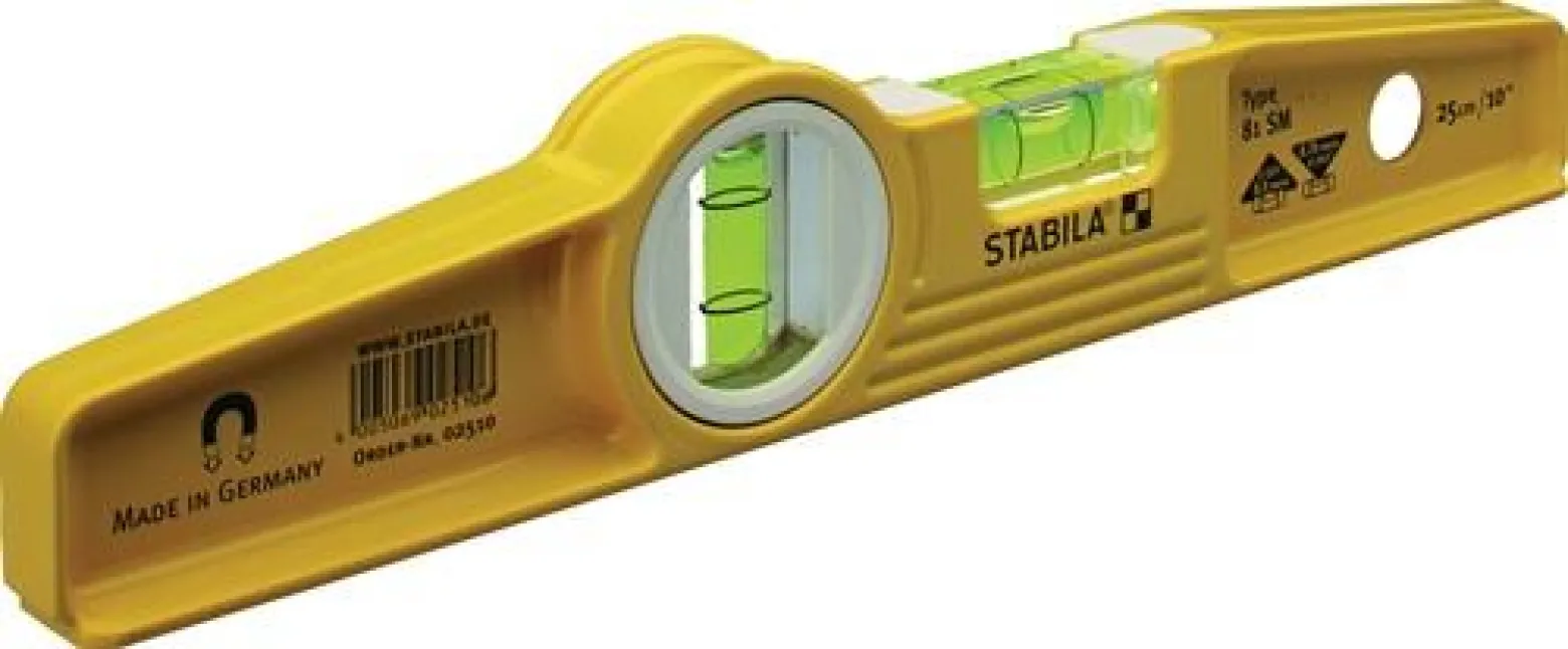 STABILA Torpedowasserwaage 81 SM 25cm Alu.gelb ± 0,5 mm/m o.Gürteltasche - 2510