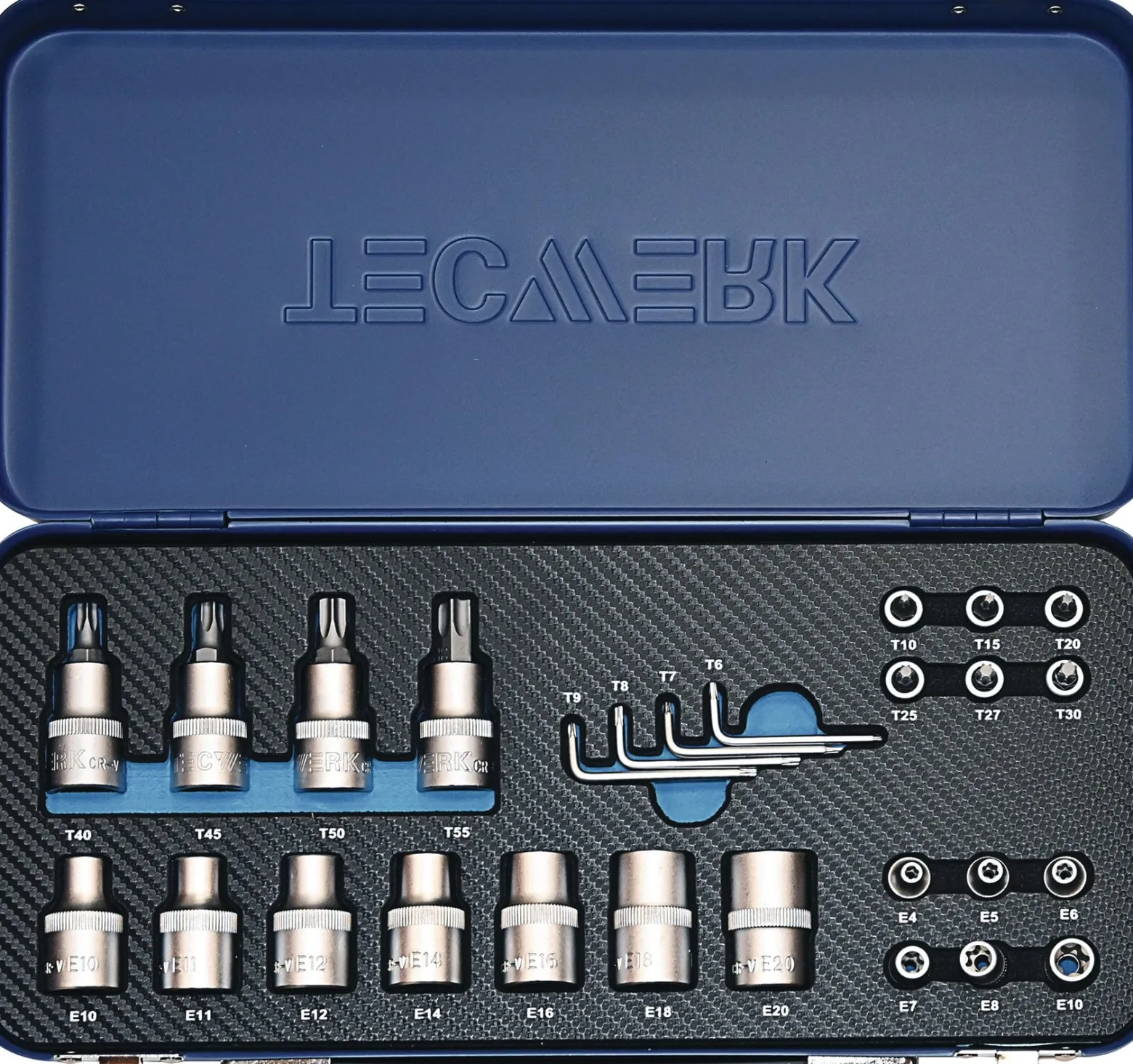 Steckschlüsselsatz 27-tlg.1/4+1/2 Zoll T10-T55/E4-E20 TECWERK