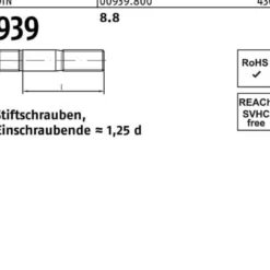 Stiftschraube DIN 939 M20x 70 8.8 Einschraubende=1,25d 10 Stück