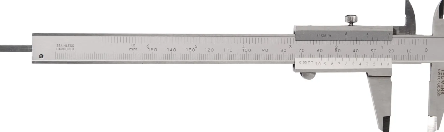 Taschenmessschieber DIN 862 150mm m.Schr.eck.f.Linkshänder TECWERK